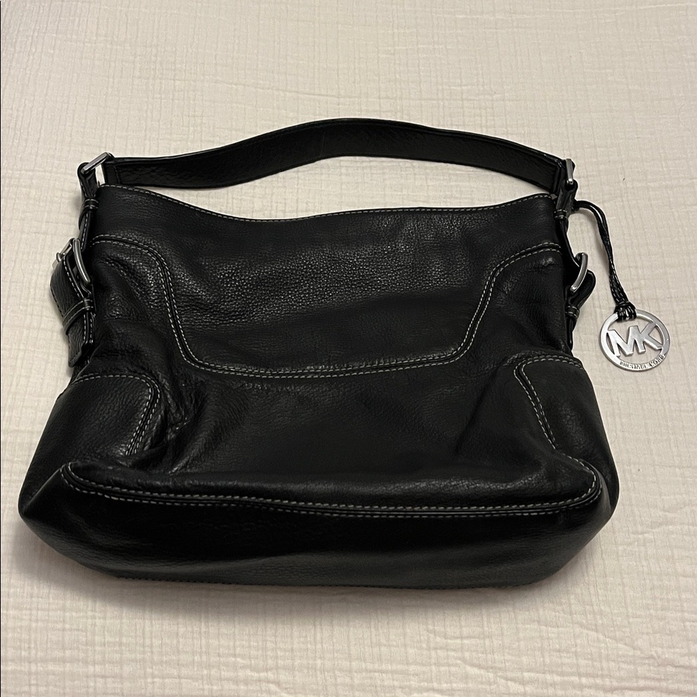 Michael Kors Black Pebbled Leather Hobo with MK Charm